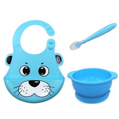 Wearable waterproof feeding printed foldable modern custom silicone baby bibs and bowl set