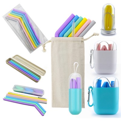 Hot Sell OEM Reusable Foldable Collapsible Eco friendly different packages customized logo reusable silicone straw