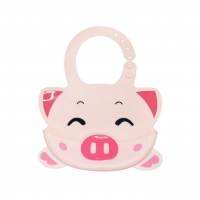 Pig shape silicone baby bib long sleeve with catcher waterproof feeding necklace children's hot sale washable private label