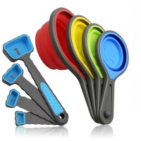 Food Grade Portable silicone Collapsible Measuring Cups and Spoons Set for Liquid & Dry Measuring