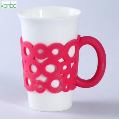 Ceramic mug cup with silicone rubber sleeve