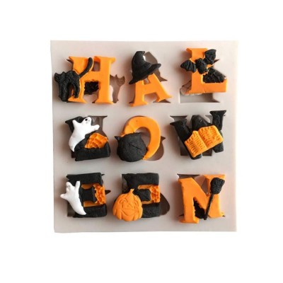 Halloween 9 lettlers ice cream soap chocolate mold silicone making fondant rubber