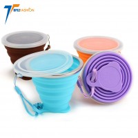 Reusable BPA Free Food grade Collapsible water mug Travel drinking cup with Lid for Hiking Camping