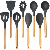 9-piece LFBG silicone cooking utensil set with wood handle wooden handle silicone kitchen tools