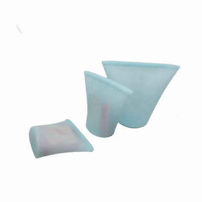 Eco friendly three pieces set Zip lock silicone food storage tall bag